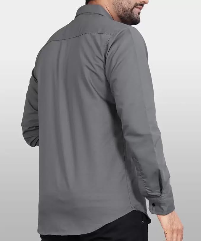 Men's Regular Fit Solid Soft Touch Cotton Casual Shirt with Pocket Design with Spread Collar & Full Sleeves